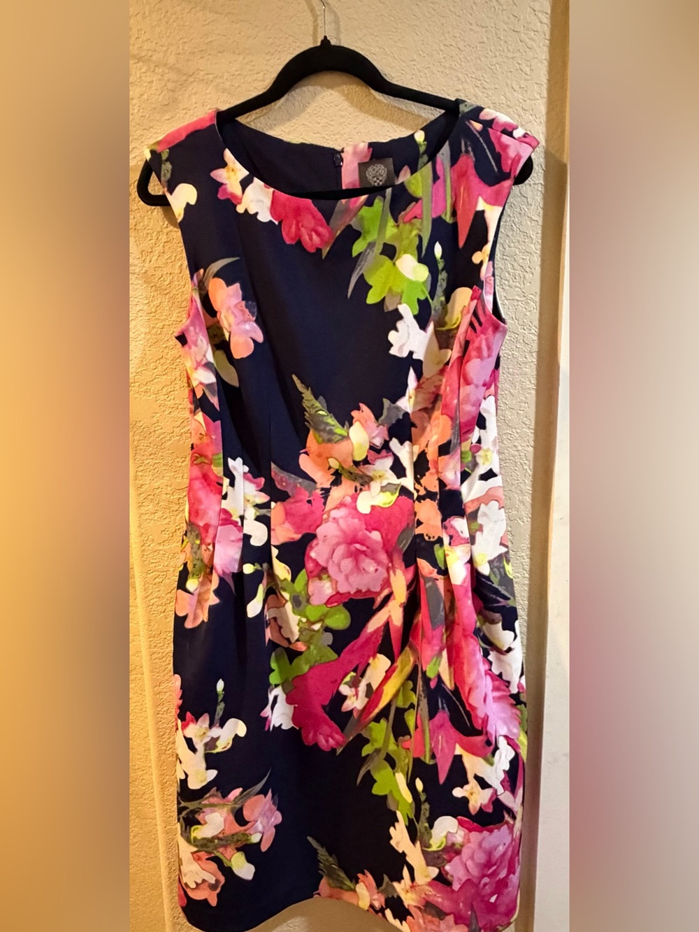 Vince Camuto Navy Midi Dress with Pink & Green Floral Print